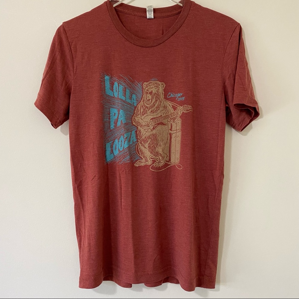 LOLLAPALOOZA 2015 Bear Graphic Festival Concert Tee Rust Blue Size Small